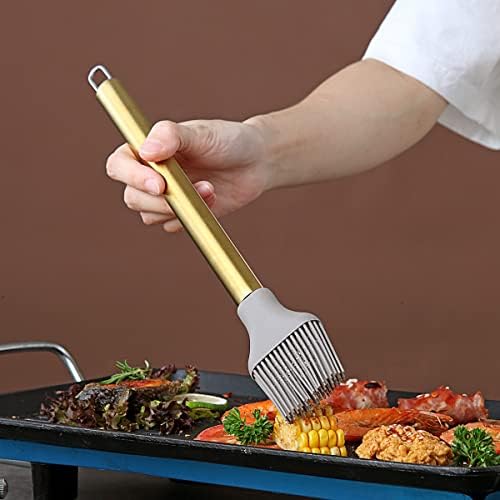 Gold Basting Brush, Berglander Non-stick Silicone Kitchen Brush For Cooking With Titanium Gold Plating Handle, Barbeque Brush, Pastry Brush, BBQ Brush, Dishwasher Safe, Easy to Clean