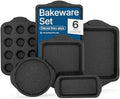 BAKKENMaster 6-Piece Nonstick Gray Marble Coated Bakeware Set - Professional Quality Carbon Steel Pans with Silicone Handles - Ideal for Oven, Refrigerator, Freezer - Dishwasher Safe