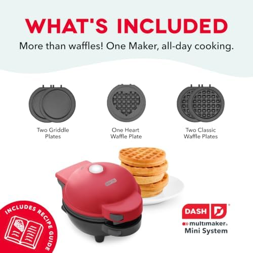 Dash MultiMaker Mini Waffle Maker, Removable Waffle & Griddle Plates, Red