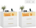 VASAGLE 23.6‑Inch Wide Nightstands, Set of 2, LED Lights, 2 Drawers