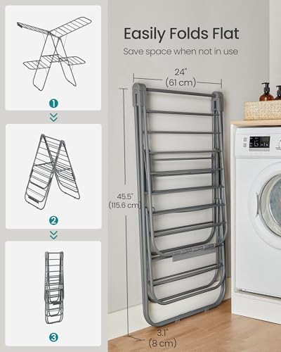 SONGMICS Clothes Drying Rack, Foldable 2-Level Stee Laundry Drying Rack