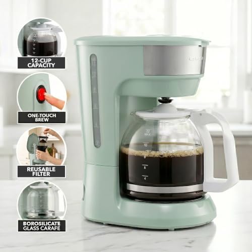 OVENTE 12-Cup Drip Coffee Maker with Easy On/Off Switch, Teal CM412LBL