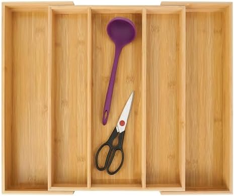 Utoplike Bamboo Expandable Kitchen Drawer Organizer Silverware Utensil Tray