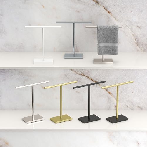 Gatco 1444W, Modern Rectangle Base Freestanding Countertop Towel Holder, Matte White / 10.50" W x 11.13" H T-Shape Style Countertop Hand Towel Holder for Bathroom, Kitchen/Fingertip Towel Rack