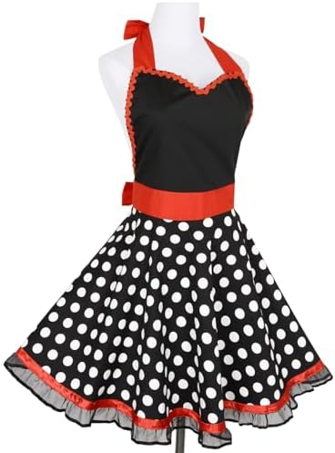 Violet Mist Cute Sweetheart Vintage Apron for Women Girls Polka Dot Retro Stylish Apron Sexy Black Dress 50s Aprons Lace Ruffle Adjustable Neck Strap Flirty Aprons Halloween Christmas Mothers Gifts