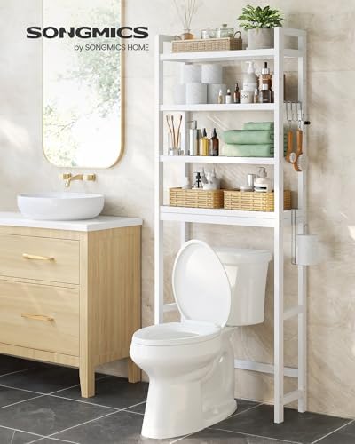SONGMICS 4-Tier Bamboo Over The Toilet Storage, Adjustable Shelf, 72.8''H