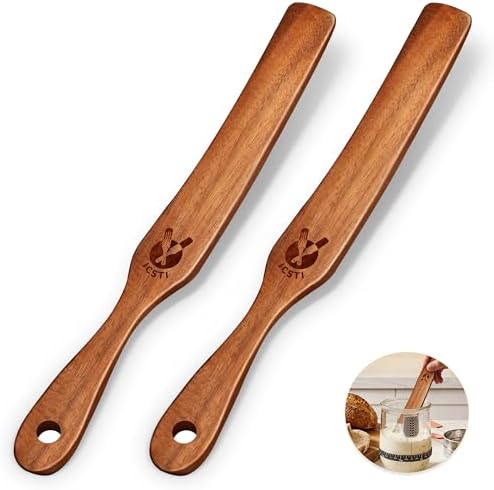 2 PCS Spurtle for Sourdough Starter, Wooden Stirring Spatula for Jar Bottom