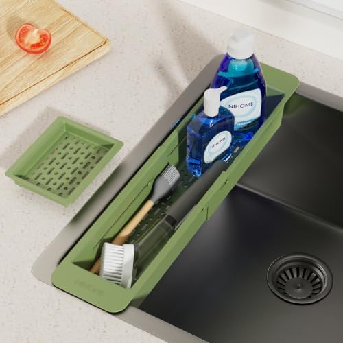 NiHome Extendable Sink Caddy, Small Telescopic Kitchen Brush Holder