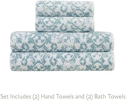 Jessica Simpson – Bath Towel 4 Piece Set, Aziza, Premium Bathroom Décor, Includes 2 Hand Towels and 2 Shower Towels, 100% Cotton & Machine Washable, Forget Me Not Blue