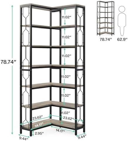 Tribesigns Corner Shelf, 7-Tier Industrial Corner Bookshelf and Bookcase