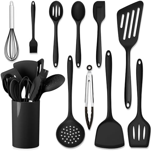 HaWare 11 PCS Silicone Cooking Utensils Set, Black