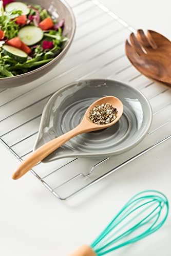 LAUCHUH Spoon Rest, Ceramic Spoon Holder for Stove Top Large Spatula Holder