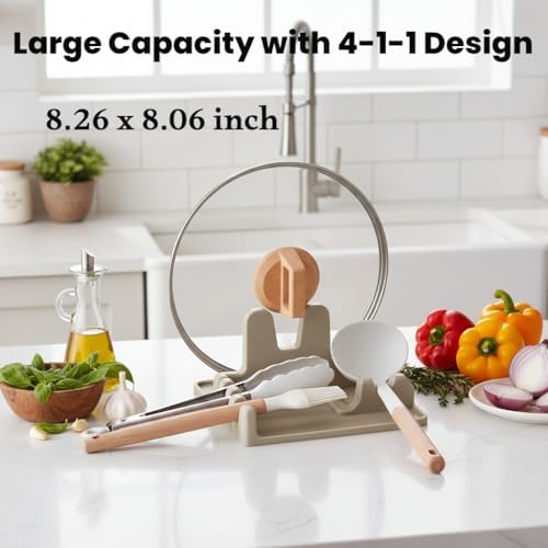 AUOON Silicone Utensil Rest with Lid Holder, Large, Milk Shake