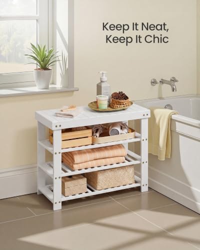 SONGMICS Bamboo Shoe Bench with Seat, 11.3 x 27.6 x 20.5 Inches