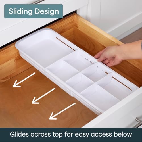 YouCopia DrawerFit Sliding Drawer Tray with Adjustable Dividers, Expandable Kitchen Storage Organizer, Speckled White