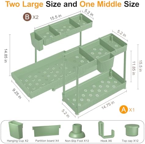 Sevenblue 3-Pack 2-Tier L-Shaped Under Sink Organizers with Sliding Drawers