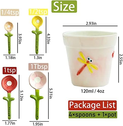 Flower Measuring Spoons Set in Pot Unique Baking Gifts Ceramic Cute Measuring Cups and Spoons with Holder for Dry Wet Ingredients Dishwasher Safe Pink