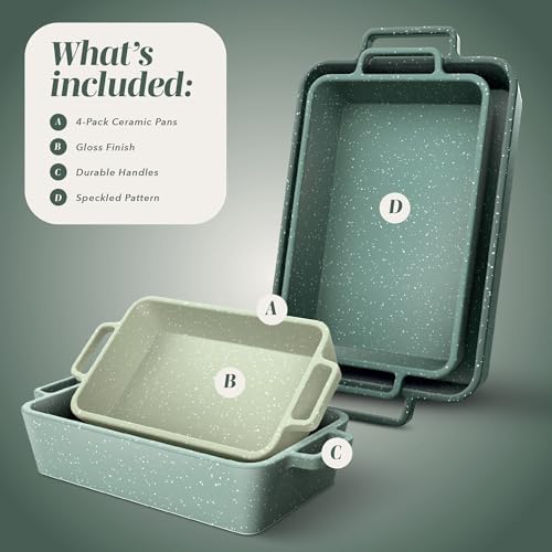 COOK WITH COLOR Ceramic Bakeware Set of 4, Porcelain Casserole Dishes for Oven, Rectangular Baking Dish Set with Handles, Oven Safe for Lasagna, Baking, Roasting & Serving