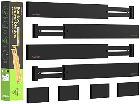 ANTOWIN Bamboo Drawer Dividers Organizers, Expandable Drawer Separators Splitter,17-22 inches Long Adjustable Spring-loaded Organizer for Large Utensil, Clothes, Tools Drawers (Black)