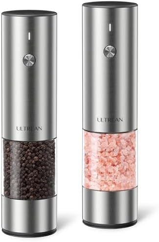 Ultrean Electric Salt and Pepper Grinder Set, Rechargeable,Stainless Steel