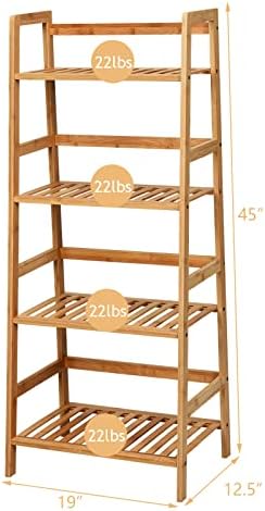 COSTWAY 4-Tier Ladder Shelf, Bamboo Plant Stand Rack