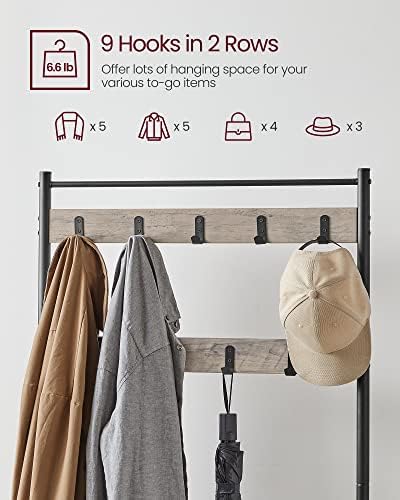 VASAGLE Coat Rack, Hall Tree with Shoe Storage Bench, 3-in-1, Steel Frame