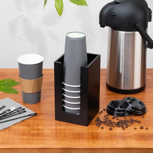 Restaurantware Coffee Cup Organizer 4.5 x 4.5 x 8 Inch Multipurpose Bamboo Holder Black Countertop Cup, Napkin, and Lid Organizer for Coffee Shops and Office Break Rooms