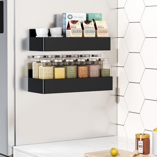 Mystozer Magnetic Spice Rack for Refrigerator Black, 2 Pack