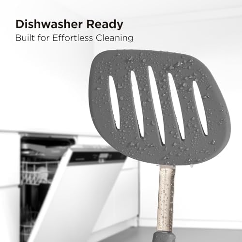 Kitchen Mama WaltzGrip Platinum Silicone Pancake Spatula Turner, Metal Gray