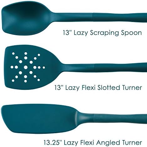 Rachael Ray Tools and Gadgets Spoon, Slotted and Solid Turners Set/ Cooking Utensils - 3 Piece, Teal Blue