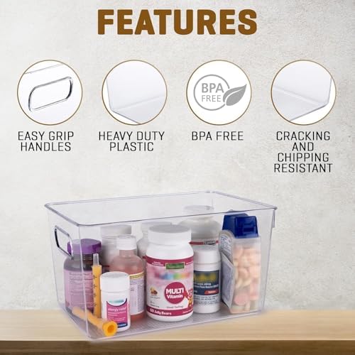Clear Plastic Storage Bins with Lids, Perfect for Kitchen Organization or Pantry Organization and Storage, Stackable Fridge Organizer Bins, Storage Containers for Organizing, Cabinet Organizers