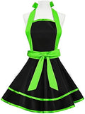 Violet Mist Cute Lovely Retro Aprons for Women Girls - Sexy Vintage Black & Green 50s Apron for Halloween, Christmas, Cooking, Kitchen - Ruffle Apron for Housewife, Waitress, Mother's Gift