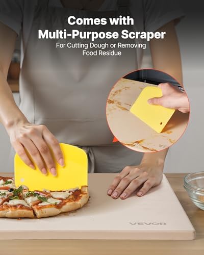 VEVOR Pizza Stone, 16 x 14 x 0.6 Inch Rectangular Cordierite Pizza Stone, Large Baking-Stone with Scraper, 1450℉ Heat-Resistant Cordierite Cooking Stones for Kitchen Bake Oven, BBQ Grill