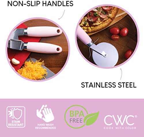 COOK WITH COLOR Kitchen Gadget Set Stainless Steel Utensils with Soft Touch Handles, 7 Pieces, Stainless Steel Pink