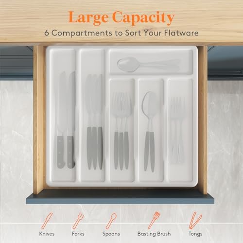 Lifewit Silverware Organizer with Lid, Covered Utensil Tray, 12.6x11.8