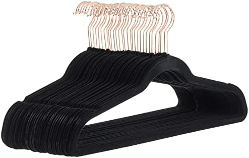 Amazon Basics Slim Velvet Non-Slip Space Saving Sturdy Suit Clothes Hangers, Closet Organizer, Black/Rose Gold, 30-Pack
