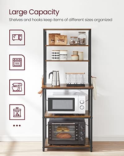 VASAGLE Coffee Bar, 23.6 Inches 6-Tier Baker's Rack with 6 Hooks