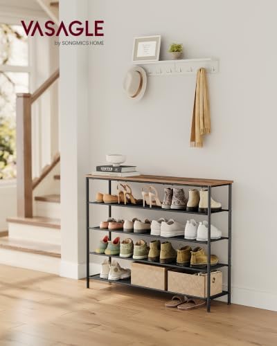 VASAGLE 5-Tier Shoe Rack, 20-24 Pairs, Steel Frame