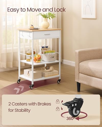 VASAGLE Kitchen Island Cart with Storage, Drawer, Adjustable Shelf, 2 Hooks
