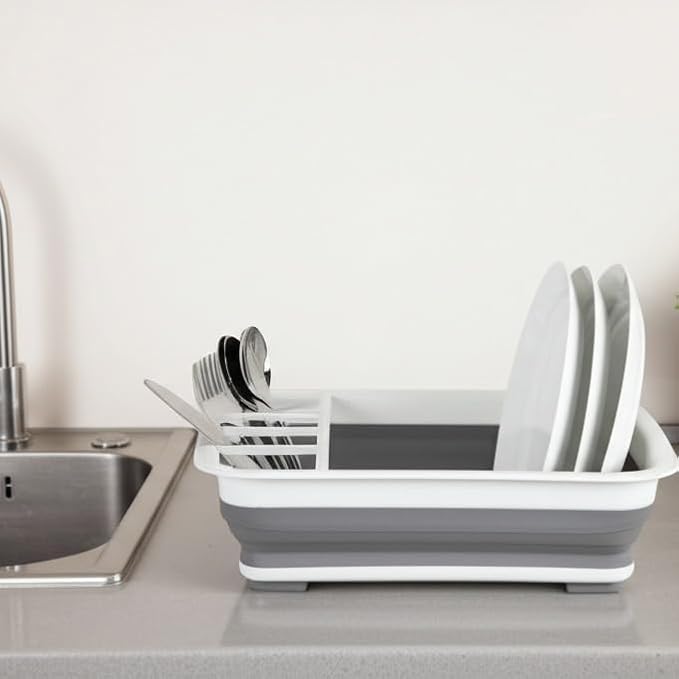 BNYD Plastic Collapsible Dish Drying Rack, Foldable Dinnerware Drainer Organizer - Image 6