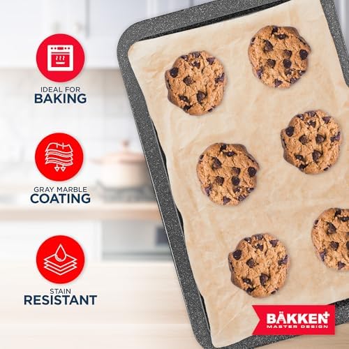 BAKKEN Kitchen Baking Pans - Nonstick Gray Coating, 13.18’’ × 8.66’’ Commercial Grade Carbon Steel Cookie Sheet, Baking Kitchen Essentials, PFOA, PFOS, PTFE Free, Oven Safe Tray (450° F), Gray