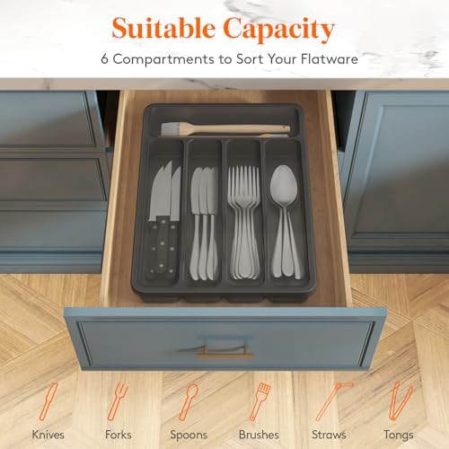 Lifewit Silverware Organizer with Lid, Covered Utensil Tray, 9.5x12.7