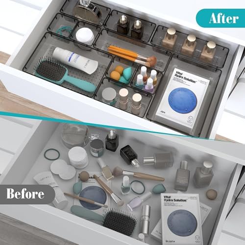 7 PCS Plastic Drawer Organizers Set, 4 Size Desk Drawer Organizer Trays