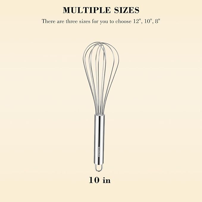 NileHome Stainless Steel Whisk 10" Kitchen Whisk Wisking Tool Kitchen Wisk Wire - Image 2