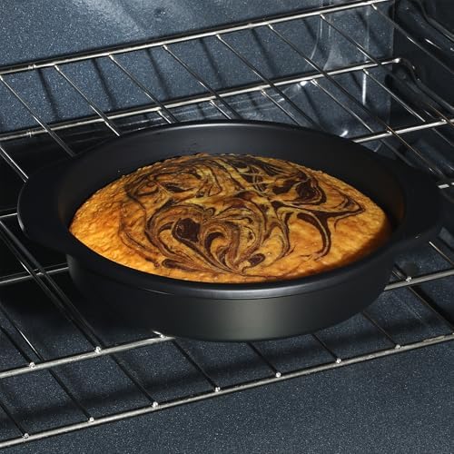 Oster Teston 9-Inch Round Cake Pan, Nonstick Carbon Steel Bakeware, Matte Black, PFAS-Free, Oven-Safe, Easy Release Baking Pan