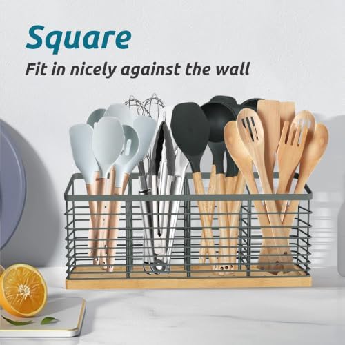 Suli Extra Large Kitchen Utensil Holder, 4 Compartments, Grey