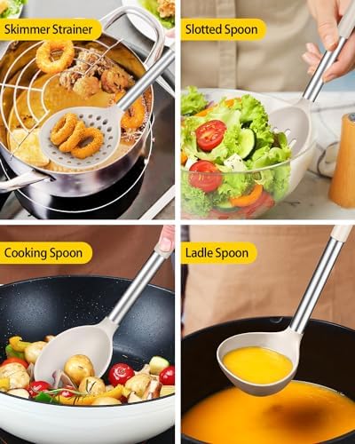 Silicone Kitchen Utensils Set, 8Pcs Cooking Utensils with Holder, Khaki