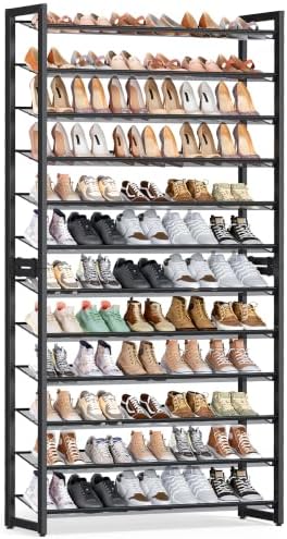 SONGMICS Metal Shoe Rack, 12-Tier Shoe Orgainzer, Holds 60-72 Pairs