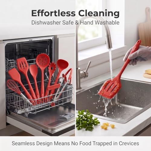 Vayvnt Cooking Utensils Set Silicone, 10PC Kitchen Utensil for Cooking, Red