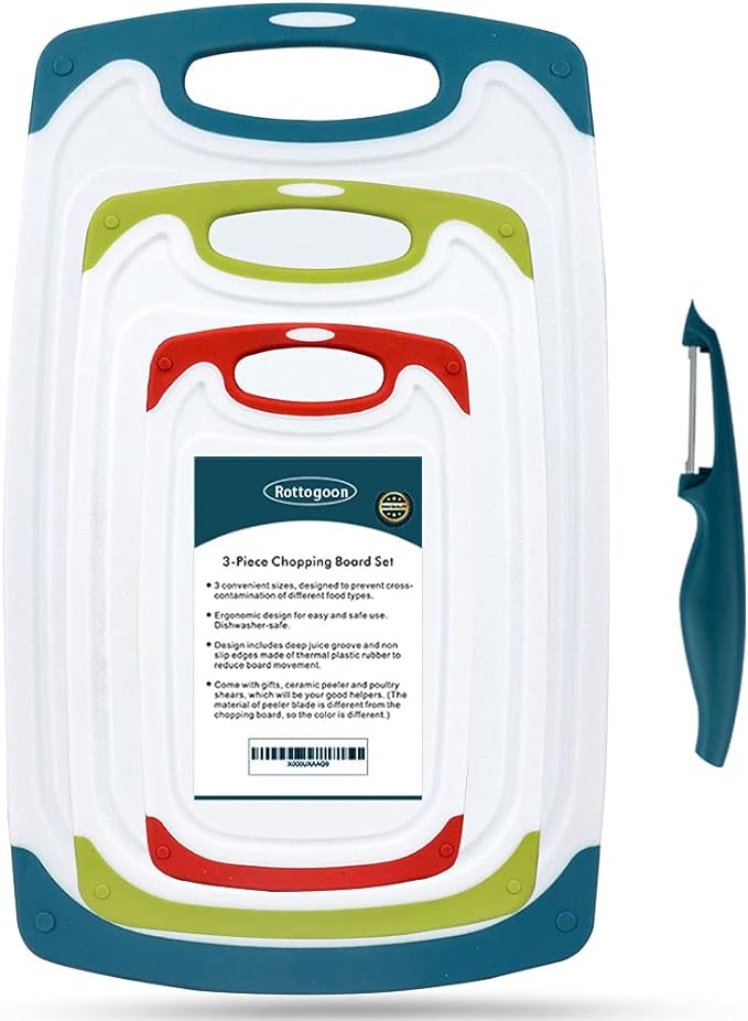 Cutting Boards for Kitchen, Plastic Chopping Board Set of 4 by ROTTOGOON